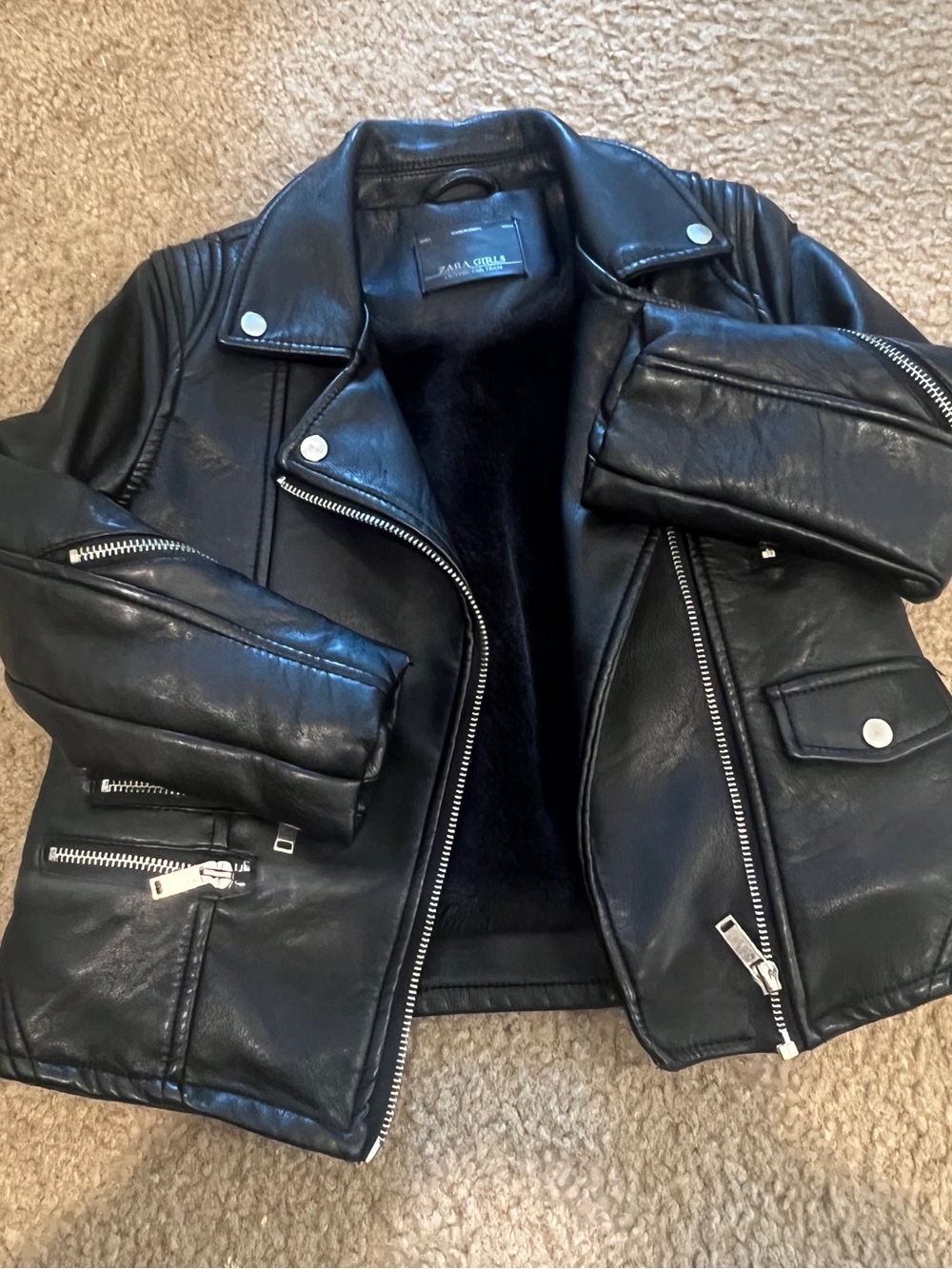 Zara Girls Black Faux Shearling Jacket